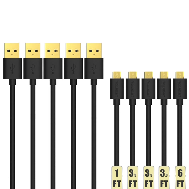 5 PCS Tronsmart High Speed Gold-Plated Micro USB to USB 2.0 Data Sync Cable for Galaxy S7/ S6 / S6 Edge / S6 Edge+ / Note 5 Edge, HTC, Sony, Huawei, Xiaomi, etc, 3 x 1M(3.3 ft) + 1 x 1.8M(6 ft) + 1 x 0.3M(1 ft)