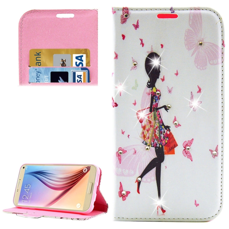 Shopping Girl Pattern Diamond Encrusted Horizontal Flip Leather Case with Holder & Card Slots & Wallet for Galaxy S7 Plus