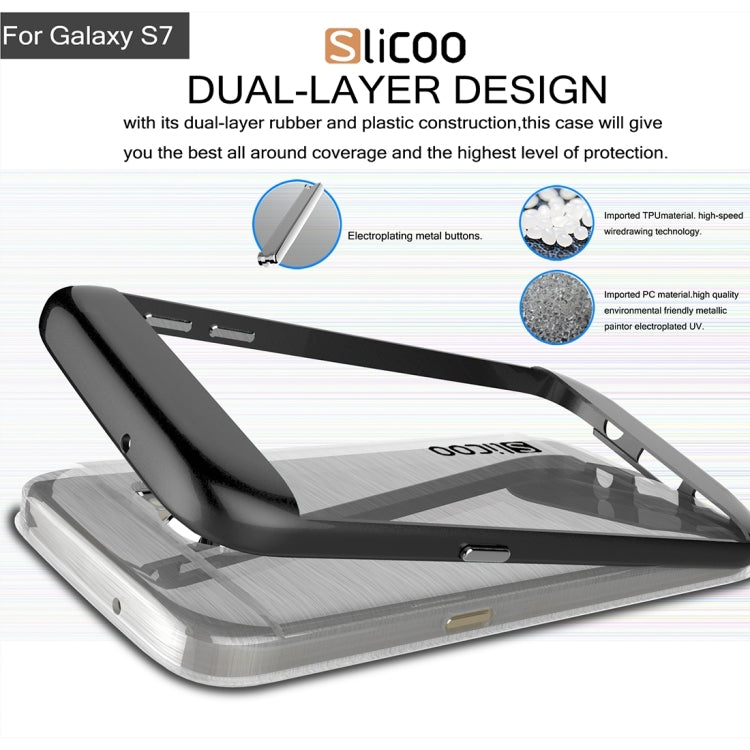 SLiCOO for Galaxy S7 / G930 Concise Fashion Separable Brushed Texture Transparent TPU + Electroplating PC Combination Case