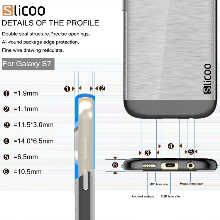 SLiCOO for Galaxy S7 / G930 Concise Fashion Separable Brushed Texture Transparent TPU + Electroplating PC Combination Case