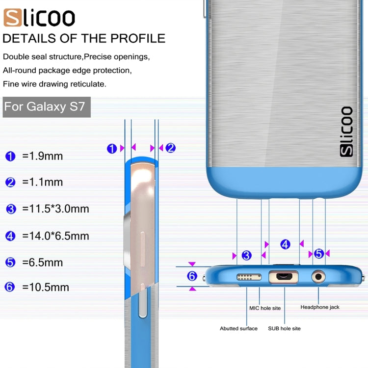 SLiCOO for Galaxy S7 / G930 Concise Fashion Separable Brushed Texture Transparent TPU + Electroplating PC Combination Case