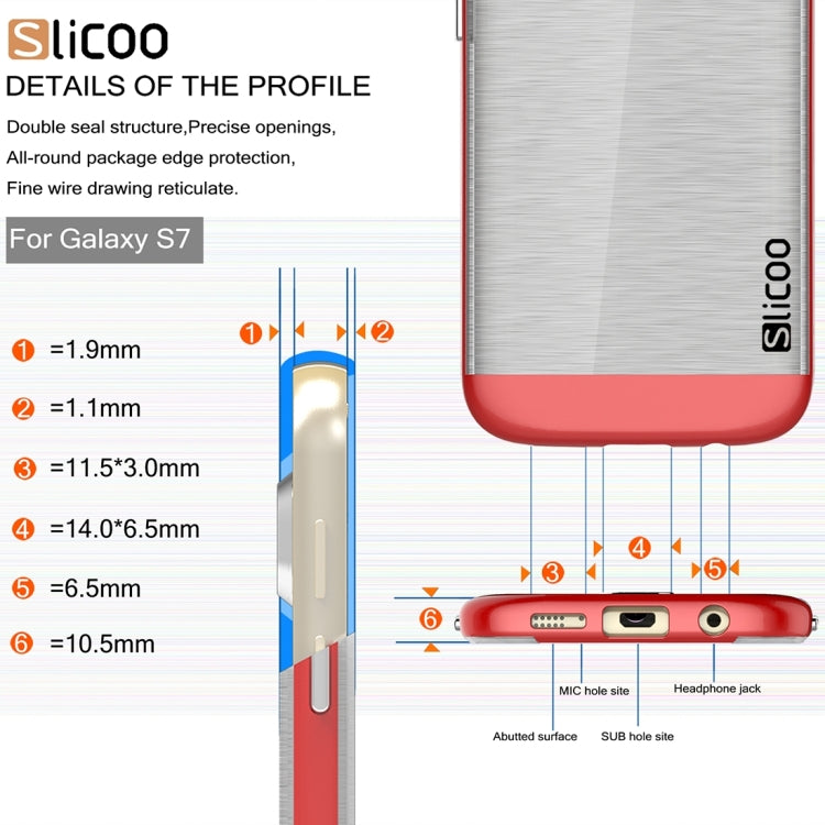 SLiCOO for Galaxy S7 / G930 Concise Fashion Separable Brushed Texture Transparent TPU + Electroplating PC Combination Case