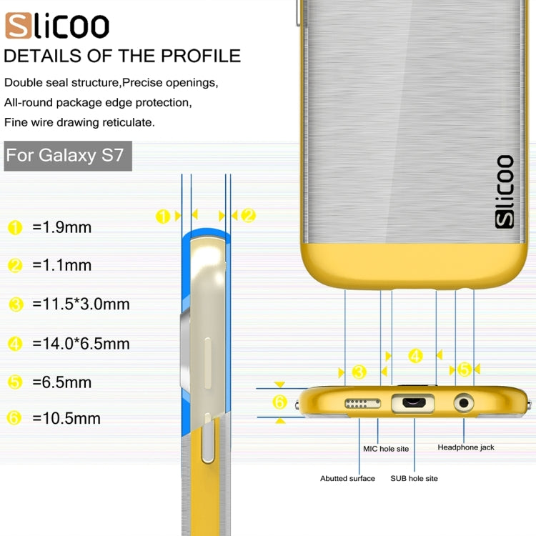 SLiCOO for Galaxy S7 / G930 Concise Fashion Separable Brushed Texture Transparent TPU + Electroplating PC Combination Case