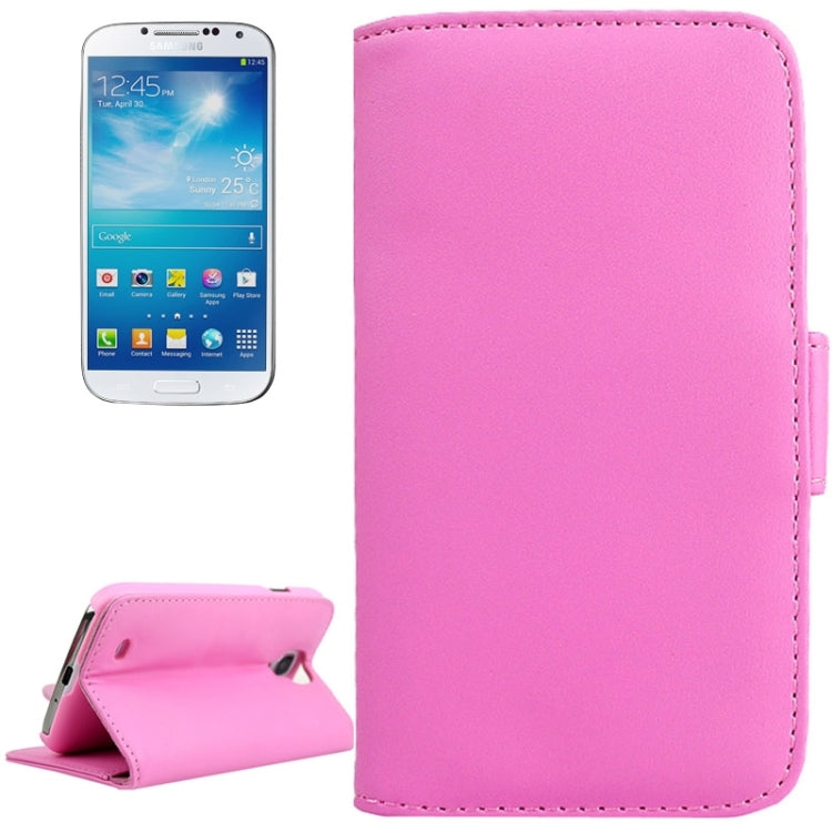Plain Texture Leather Case with Holder and Card Slots for Galaxy S4 / i9500(Pink)