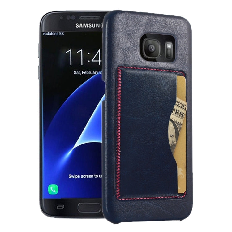 For Galaxy S7 / G930 Leather Case Back Shell Cover with Holder & Card Slot