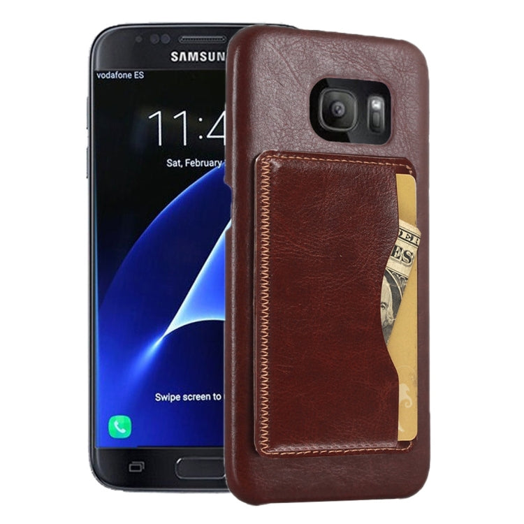 For Galaxy S7 / G930 Leather Case Back Shell Cover with Holder & Card Slot