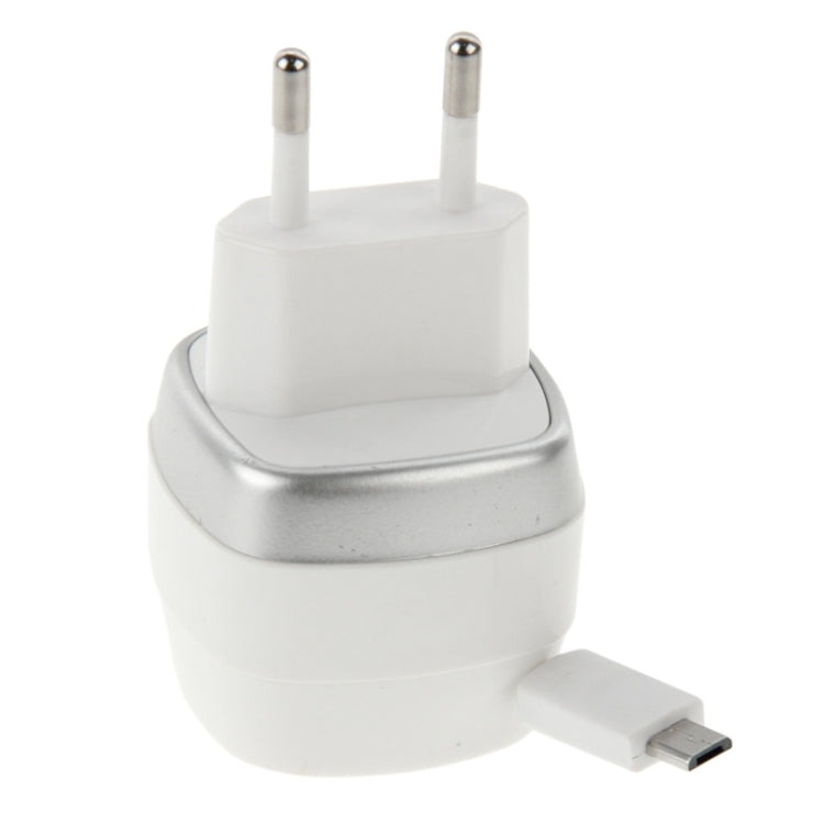 EU Plug 5V 2.1A Universal USB Travel Charger with Micro USB Retractable Charging Cable for Galaxy S6 / S6 Edge / S5 / S IV / A3 / A7 / Note 4, Nokia, HTC, LG, Sony, Xiaomi Mobile Phone, Length: 60cm