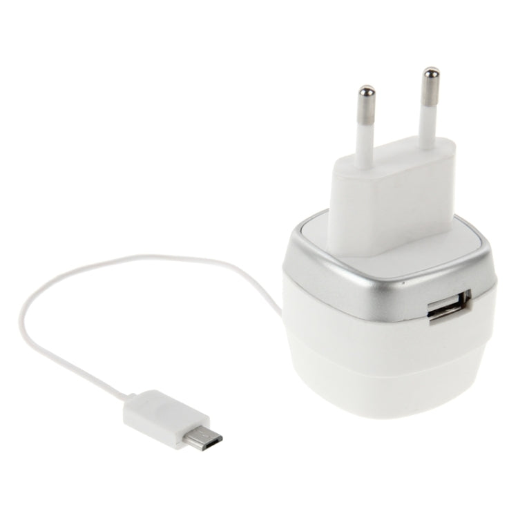 EU Plug 5V 2.1A Universal USB Travel Charger with Micro USB Retractable Charging Cable for Galaxy S6 / S6 Edge / S5 / S IV / A3 / A7 / Note 4, Nokia, HTC, LG, Sony, Xiaomi Mobile Phone, Length: 60cm