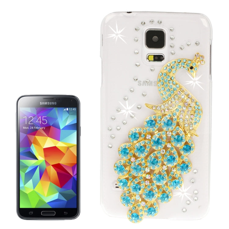 3D Peacock Pattern Diamond Encrusted Transparent Plastic Case for Galaxy S5 / G900