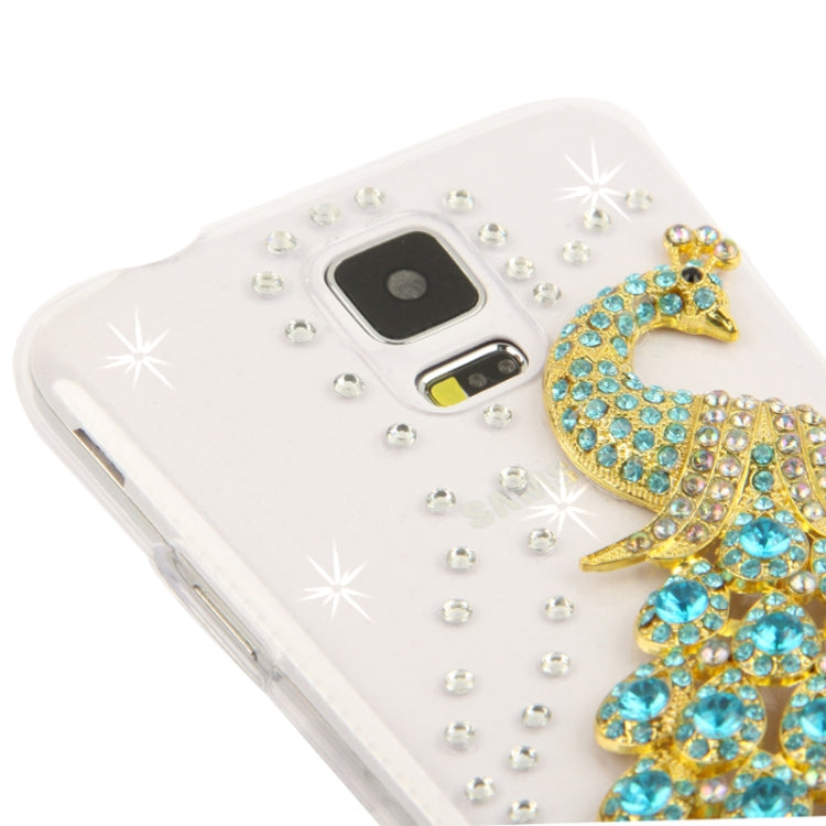 3D Peacock Pattern Diamond Encrusted Transparent Plastic Case for Galaxy S5 / G900