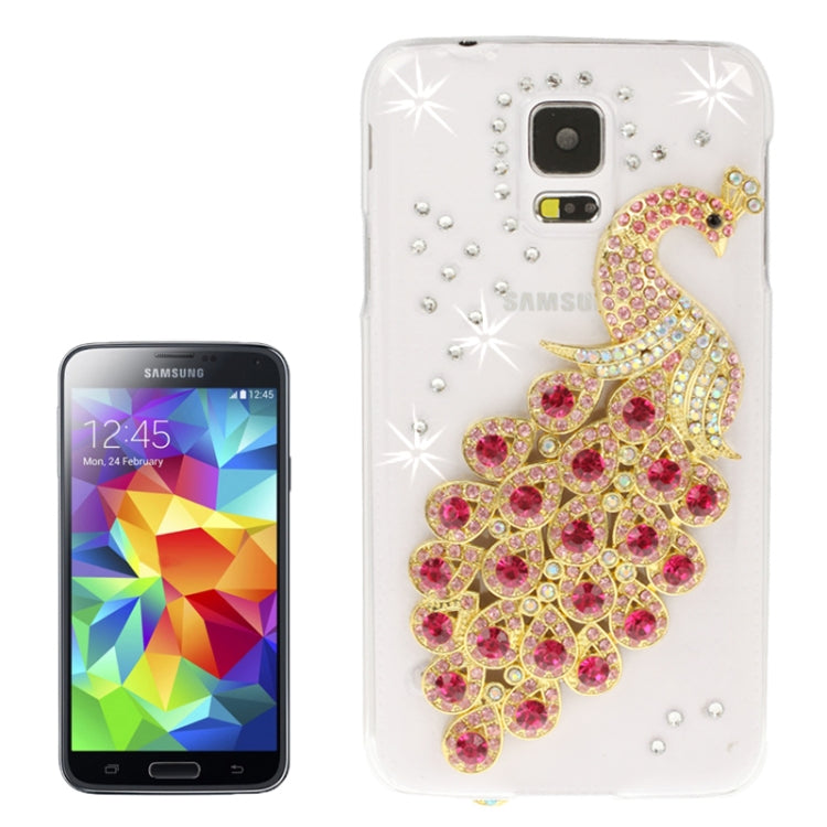 3D Peacock Pattern Diamond Encrusted Transparent Plastic Case for Galaxy S5 / G900