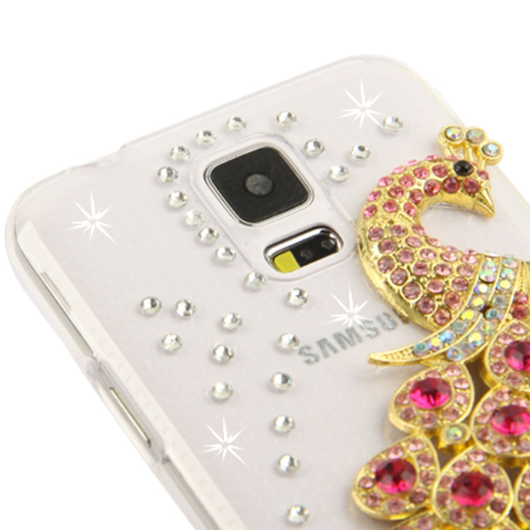 3D Peacock Pattern Diamond Encrusted Transparent Plastic Case for Galaxy S5 / G900