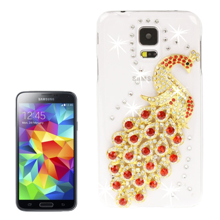 3D Peacock Pattern Diamond Encrusted Transparent Plastic Case for Galaxy S5 / G900