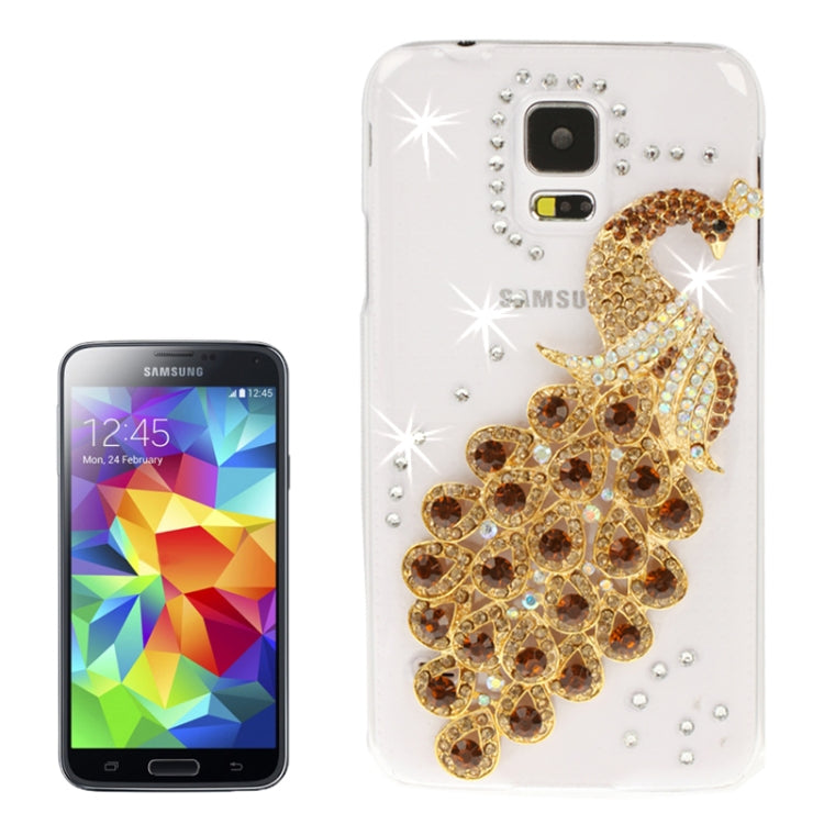 3D Peacock Pattern Diamond Encrusted Transparent Plastic Case for Galaxy S5 / G900
