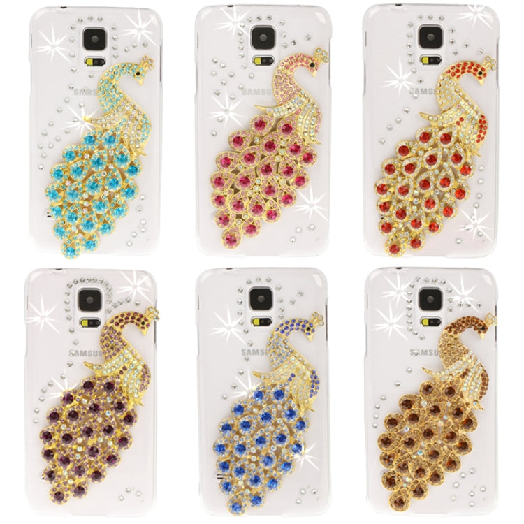 3D Peacock Pattern Diamond Encrusted Transparent Plastic Case for Galaxy S5 / G900