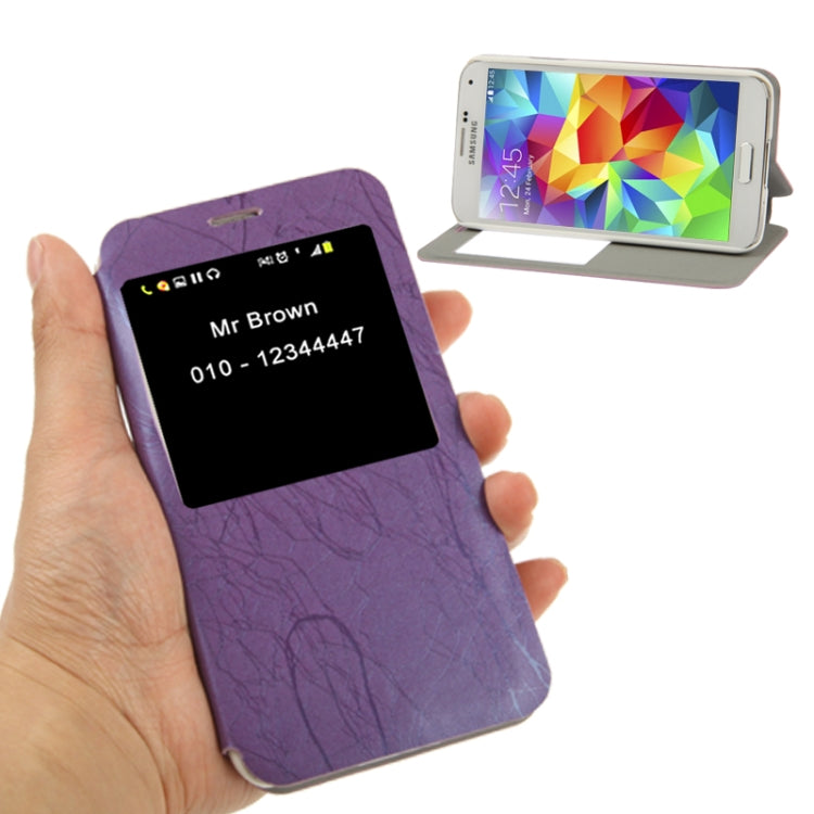 Roots Texture Leather Case with Call Display ID & Holder for Galaxy S5 / G900