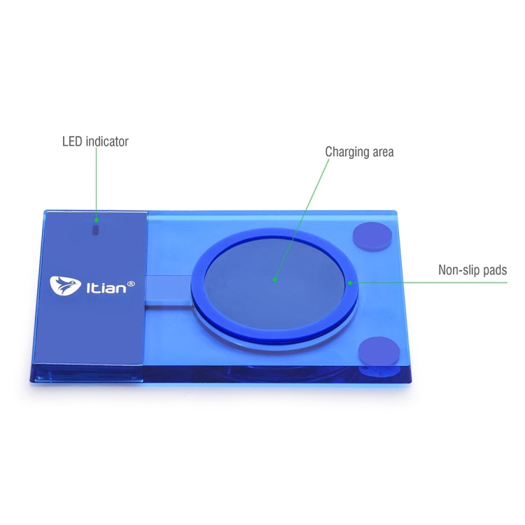 Itian A10-5W Rectangle Qi Standard Wireless Charger  for iPhone 8 / 8 Plus / X &  Galaxy S7 Edge / S7 / S6 / S6 edge plus / Note 5 / Nokia / LG / HTC(Blue)