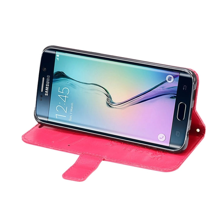 For Galaxy S6 Edge+ / G928 Lamb Texture Stamp Pattern Horizontal Flip Leather Case with Holder & Card Slots