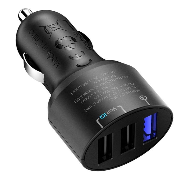 Tronsmart CC3PC 2.4A Max 3 USB Ports Qualcomm Quick Charge 2.0 Car Charger for Tablets / Phones(Black)