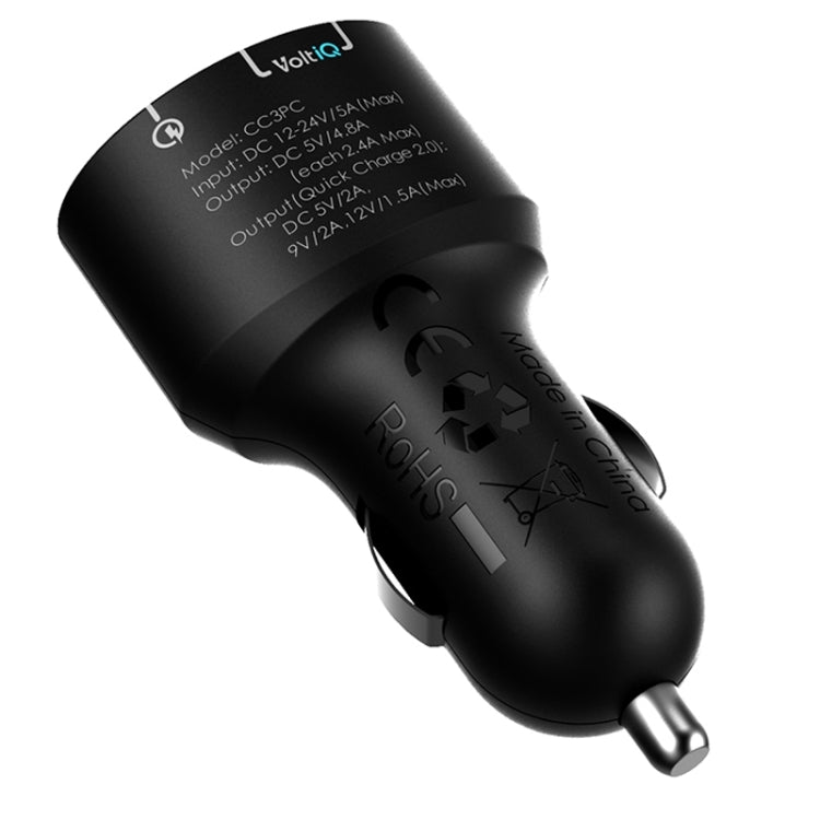 Tronsmart CC3PC 2.4A Max 3 USB Ports Qualcomm Quick Charge 2.0 Car Charger for Tablets / Phones(Black)