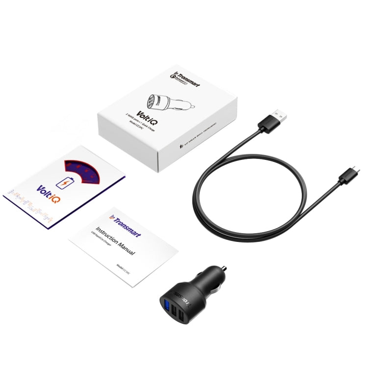 Tronsmart CC3PC 2.4A Max 3 USB Ports Qualcomm Quick Charge 2.0 Car Charger for Tablets / Phones(Black)