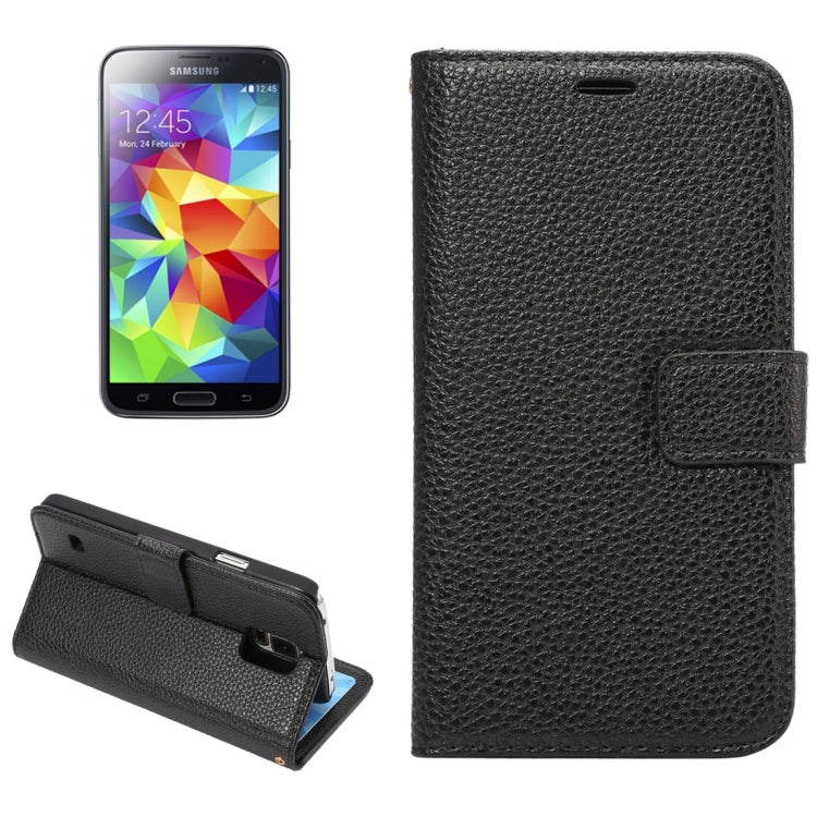 Litchi Texture Horizontal Flip Leather Case with Card Slots & Holder & Wallet & Photo Frame & Lanyard for Samsung Galalxy S5 / G900