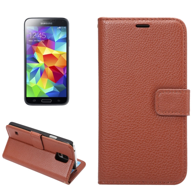 Litchi Texture Horizontal Flip Leather Case with Card Slots & Holder & Wallet & Photo Frame & Lanyard for Samsung Galalxy S5 / G900