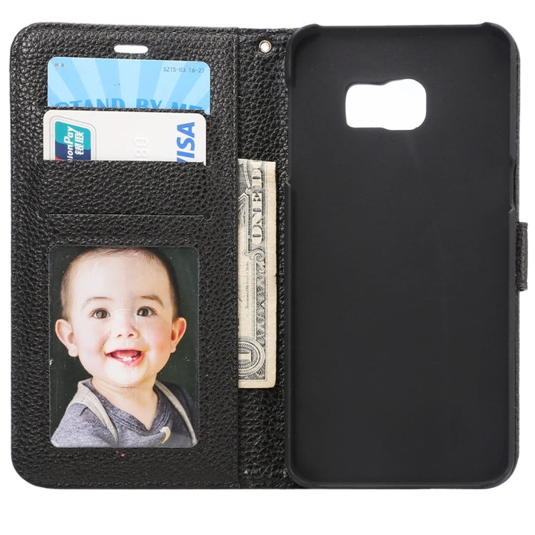 For Galaxy S6 Edge+ / G928 Litchi Texture Horizontal Flip Leather Case with Card Slots & Holder & Wallet & Photo Frame & Lanyard