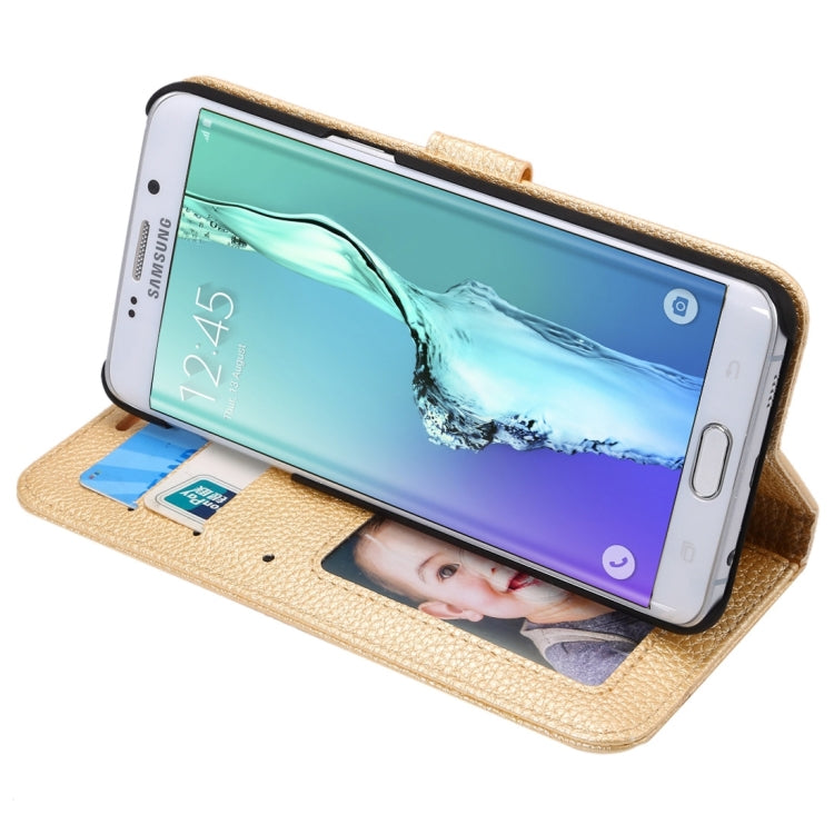 For Galaxy S6 Edge+ / G928 Litchi Texture Horizontal Flip Leather Case with Card Slots & Holder & Wallet & Photo Frame & Lanyard