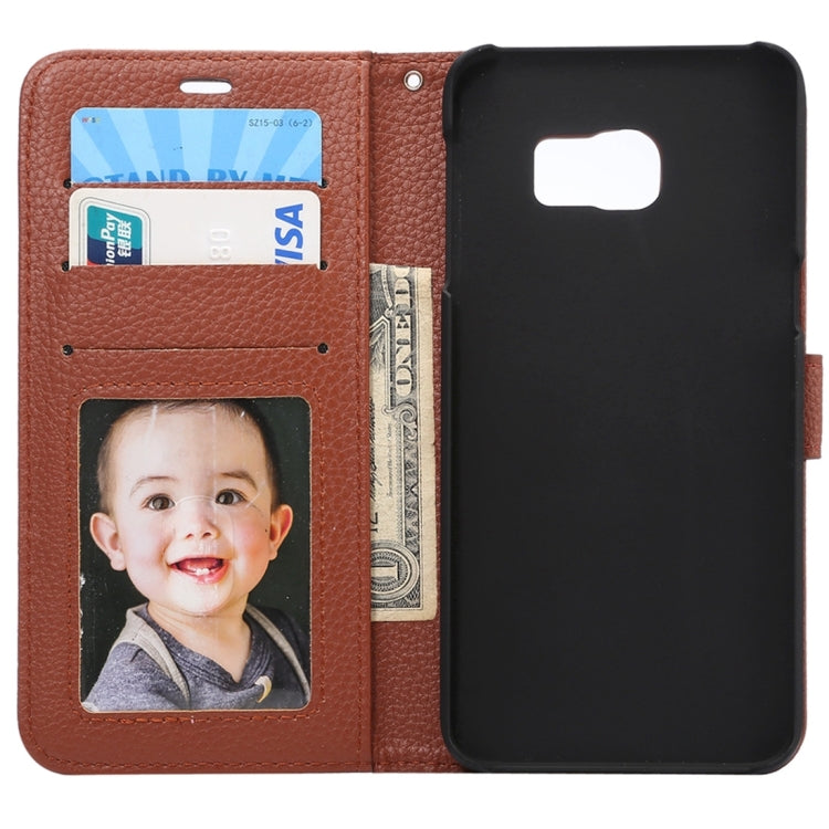 For Galaxy S6 Edge+ / G928 Litchi Texture Horizontal Flip Leather Case with Card Slots & Holder & Wallet & Photo Frame & Lanyard