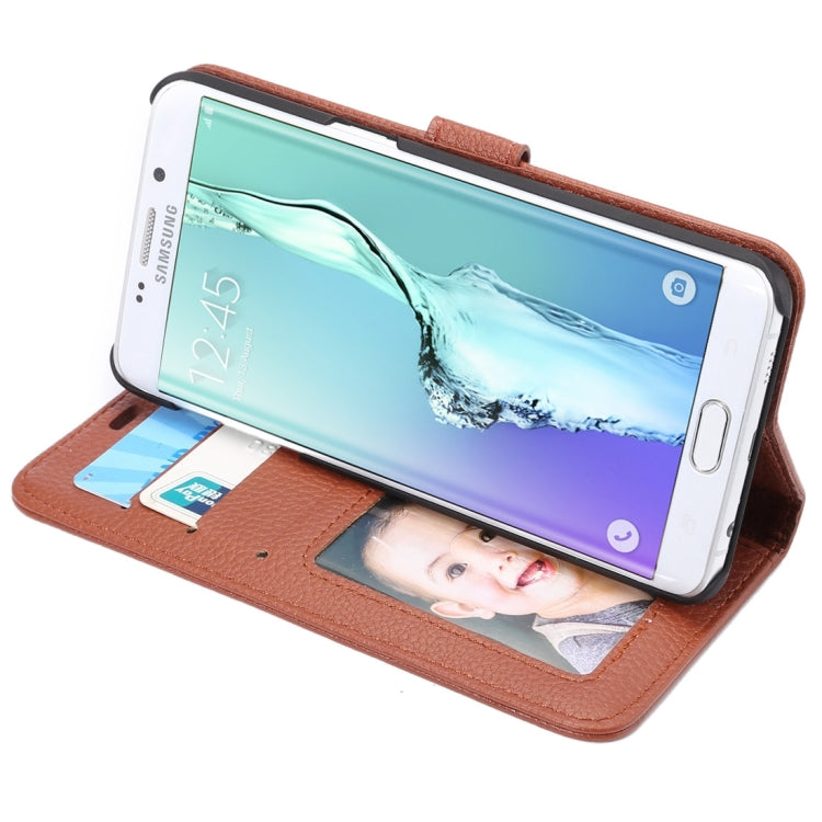 For Galaxy S6 Edge+ / G928 Litchi Texture Horizontal Flip Leather Case with Card Slots & Holder & Wallet & Photo Frame & Lanyard
