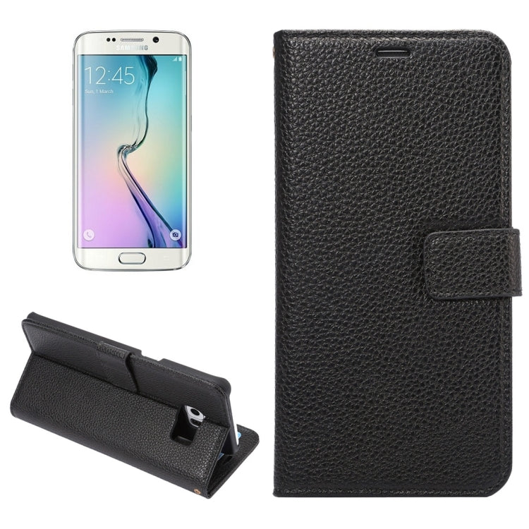 For Galaxy S6 Edge / G925 Litchi Texture Horizontal Flip Leather Case with Card Slots & Holder & Wallet & Photo Frame & Lanyard