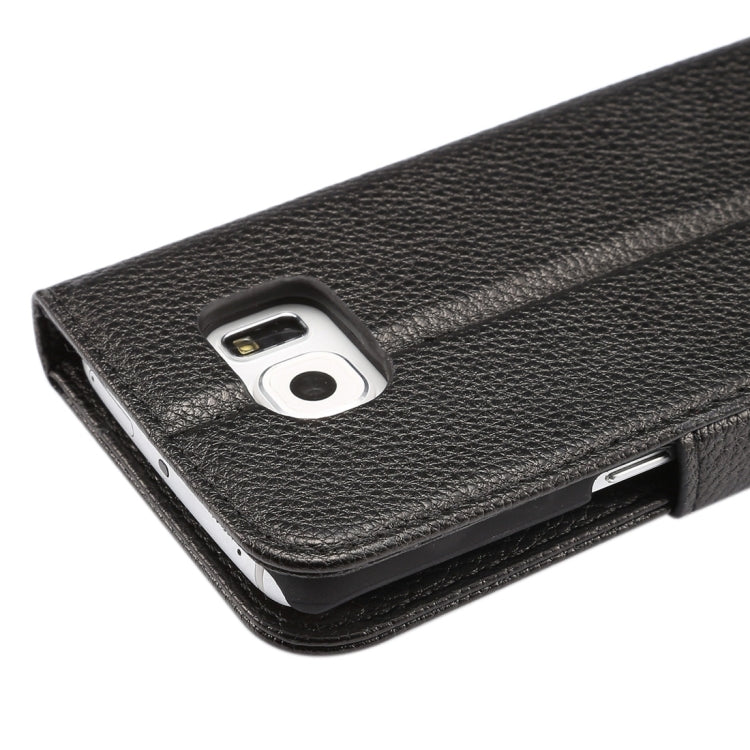 For Galaxy S6 Edge / G925 Litchi Texture Horizontal Flip Leather Case with Card Slots & Holder & Wallet & Photo Frame & Lanyard