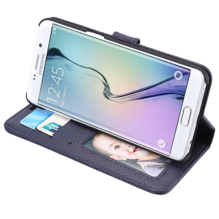 For Galaxy S6 Edge / G925 Litchi Texture Horizontal Flip Leather Case with Card Slots & Holder & Wallet & Photo Frame & Lanyard