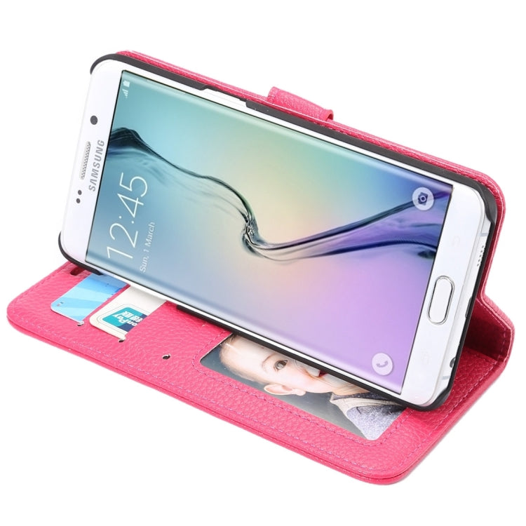 For Galaxy S6 Edge / G925 Litchi Texture Horizontal Flip Leather Case with Card Slots & Holder & Wallet & Photo Frame & Lanyard
