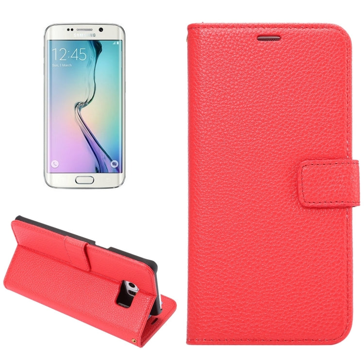 For Galaxy S6 Edge / G925 Litchi Texture Horizontal Flip Leather Case with Card Slots & Holder & Wallet & Photo Frame & Lanyard