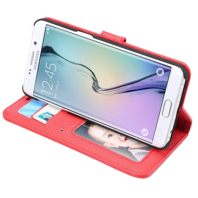 For Galaxy S6 Edge / G925 Litchi Texture Horizontal Flip Leather Case with Card Slots & Holder & Wallet & Photo Frame & Lanyard