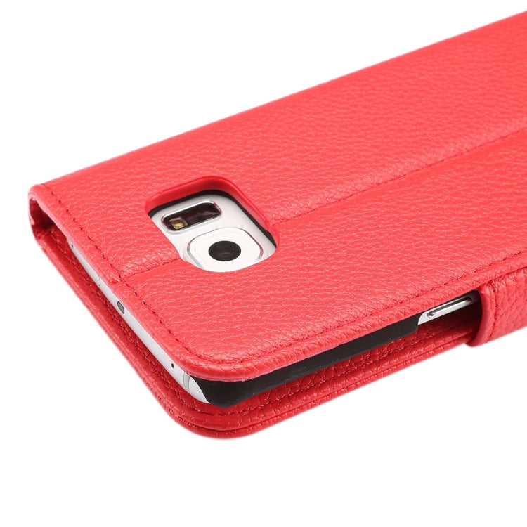 For Galaxy S6 Edge / G925 Litchi Texture Horizontal Flip Leather Case with Card Slots & Holder & Wallet & Photo Frame & Lanyard