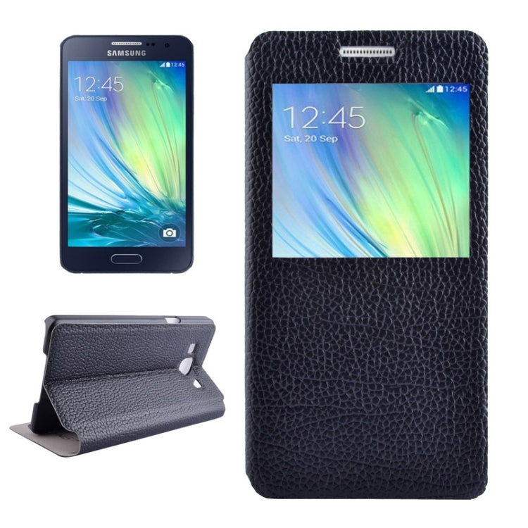 Litchi Texture Solid Color Horizontal Flip Leather Case with Holder & Caller ID Window for Galaxy A3 / A300