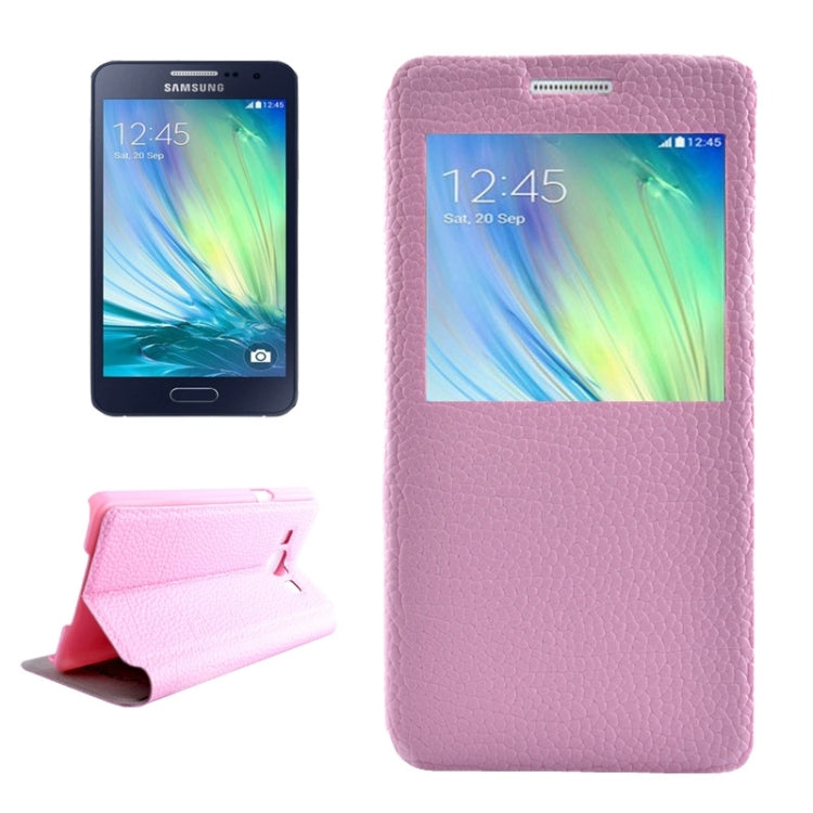 Litchi Texture Solid Color Horizontal Flip Leather Case with Holder & Caller ID Window for Galaxy A3 / A300