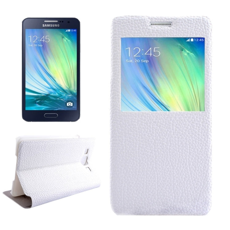 Litchi Texture Solid Color Horizontal Flip Leather Case with Holder & Caller ID Window for Galaxy A3 / A300