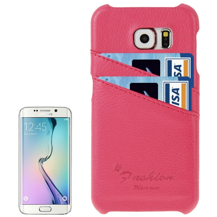 For Galaxy S6 Edge / G925 Card Wallet Litchi Genuine Leather Back Case