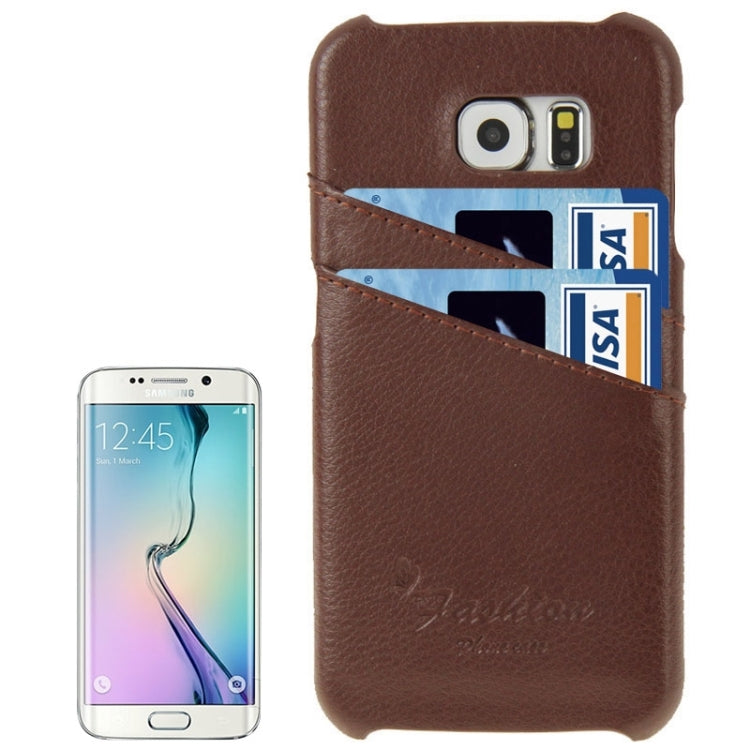 For Galaxy S6 Edge / G925 Card Wallet Litchi Genuine Leather Back Case