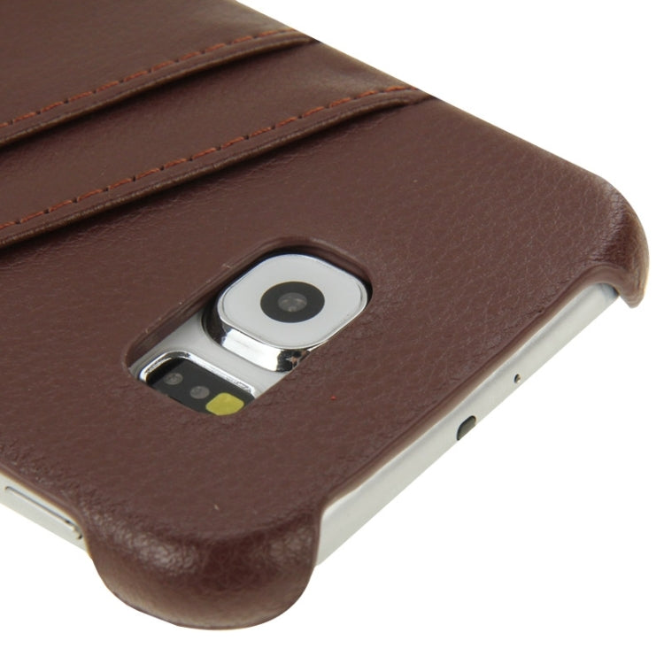 For Galaxy S6 Edge / G925 Card Wallet Litchi Genuine Leather Back Case