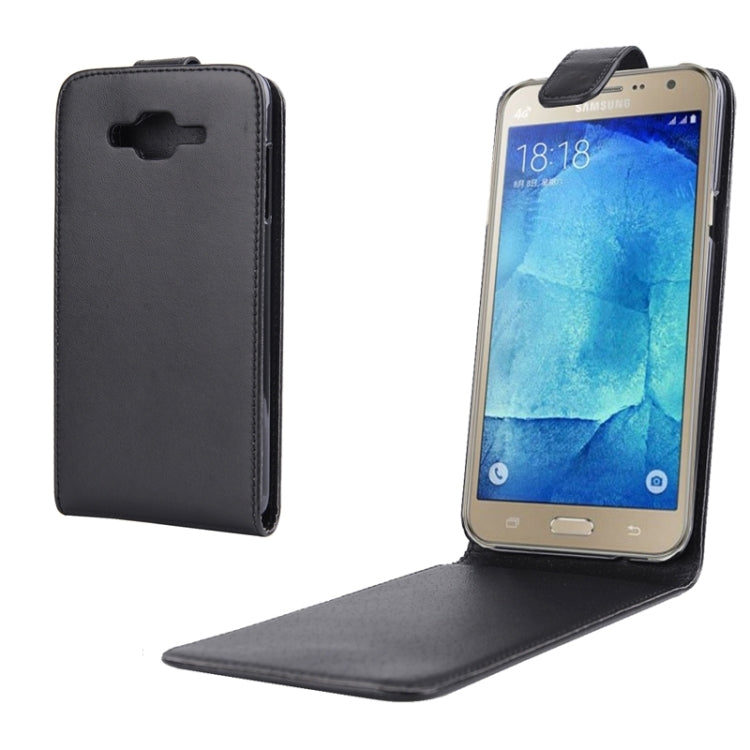 Nappa Texture Vertical Flip Magnetic Snap Leather Case for Galaxy J7(Black)