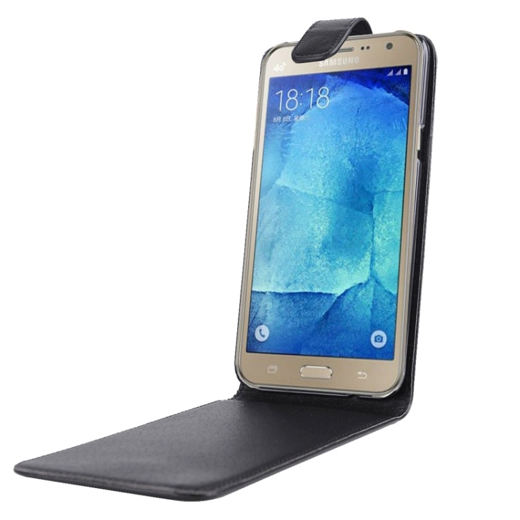 Nappa Texture Vertical Flip Magnetic Snap Leather Case for Galaxy J7(Black)