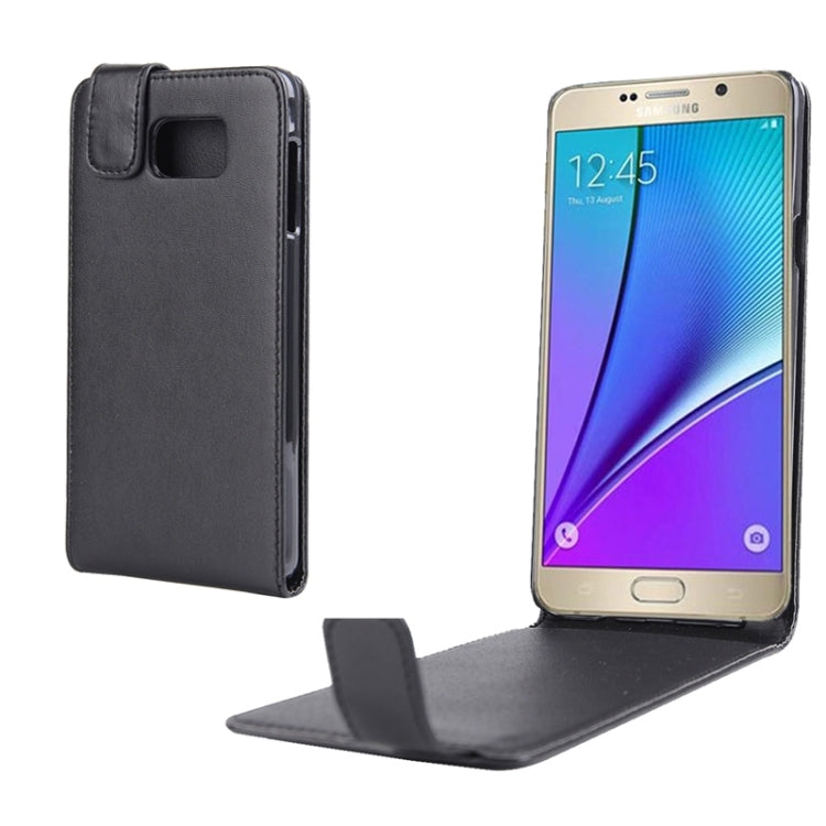 Nappa Texture Vertical Flip Magnetic Snap Leather Case for Galaxy Note 5 / N920(Black)
