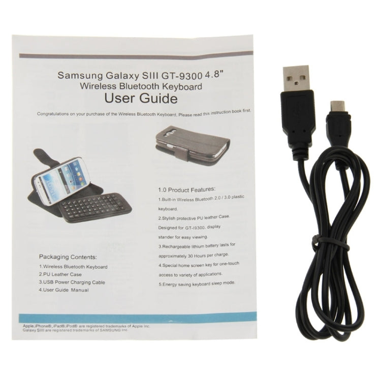 Bluetooth 3.0 Removable Keyboard Leather Tablet Case with Holder for Galaxy S III / i9300(Black)