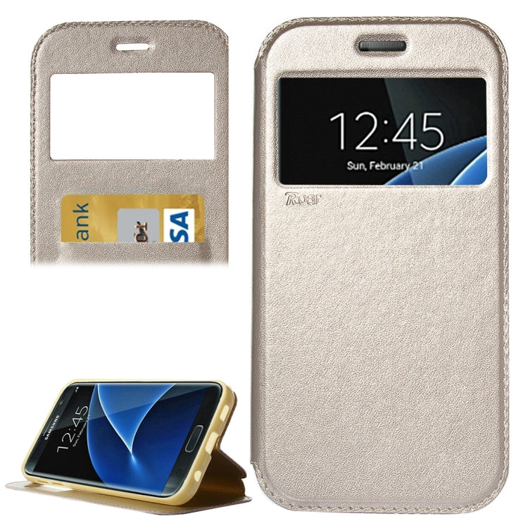 For Galaxy S7 / G930 Roar Sand Texture Horizontal Flip Leather Case with Call Display ID & Holder & Card Slots