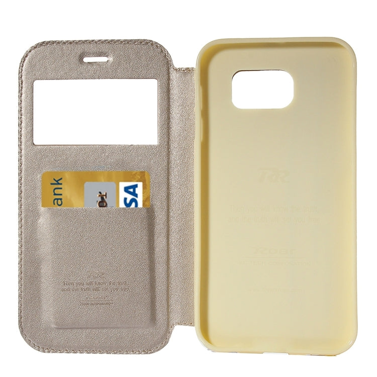 For Galaxy S7 / G930 Roar Sand Texture Horizontal Flip Leather Case with Call Display ID & Holder & Card Slots